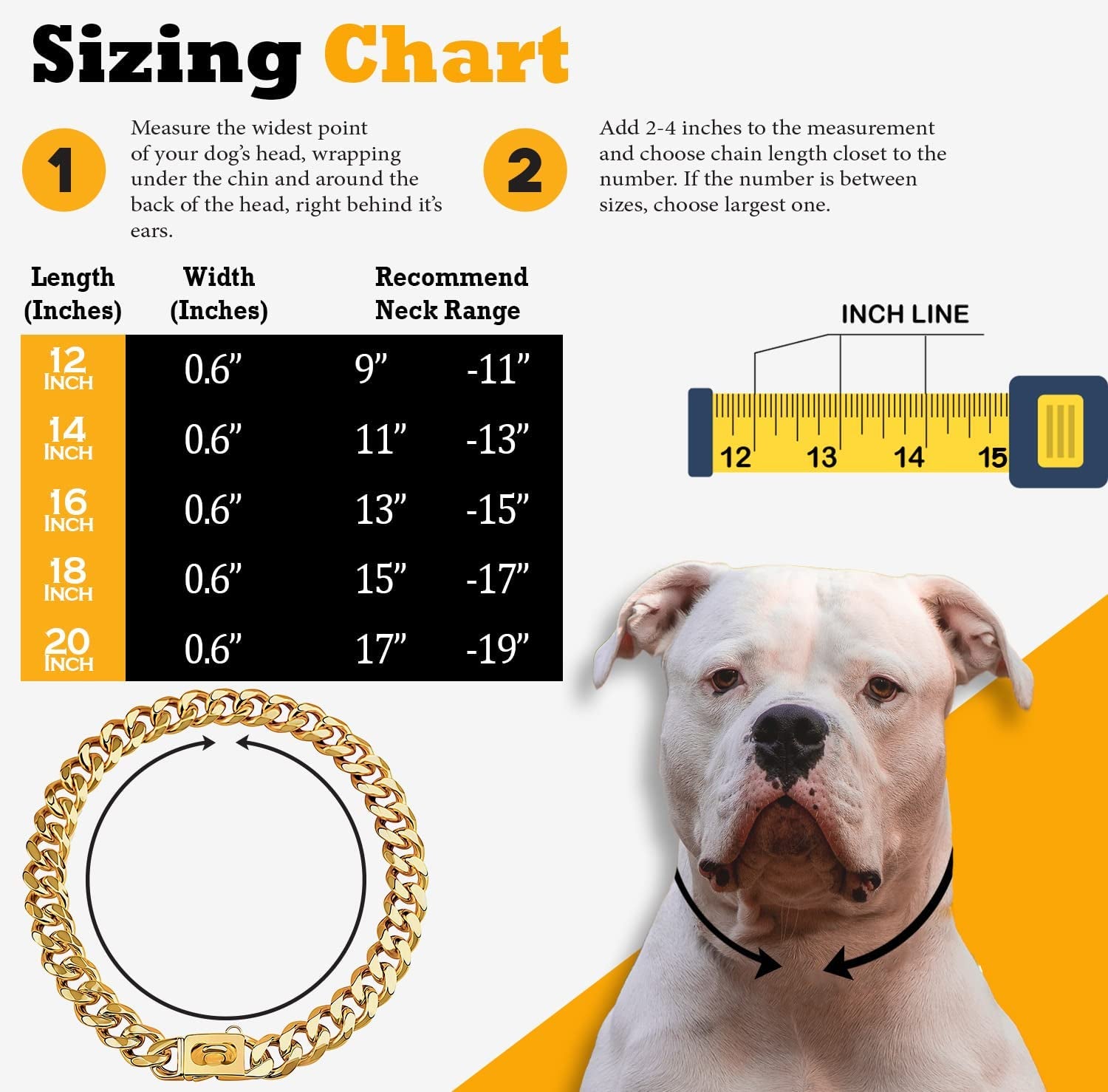 Gold Dog Chain Collar 19Mm Stainless Steel Cuban Link Chain Strong Heavy Duty Chew Proof Dog Necklace with Buckle for Luxury Training Dog Chain Collars for Medium Large Dog Gold Chain (16 Inch)