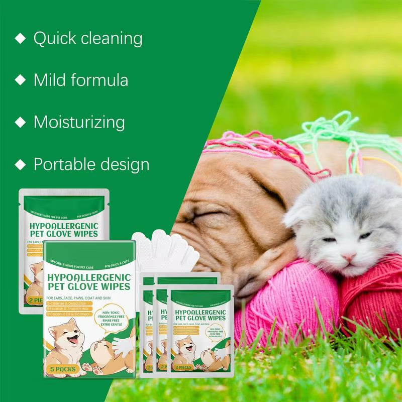 5 Pairs Grooming Gloves Wipes for Dogs Pet Bathing Wipes Cleaning Wipes Pet Wipes Gloves for Dogs & Cats for Body Paws Butt