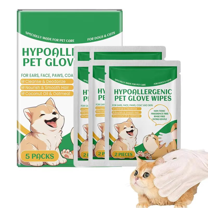 5 Pairs Grooming Gloves Wipes for Dogs Pet Bathing Wipes Cleaning Wipes Pet Wipes Gloves for Dogs & Cats for Body Paws Butt